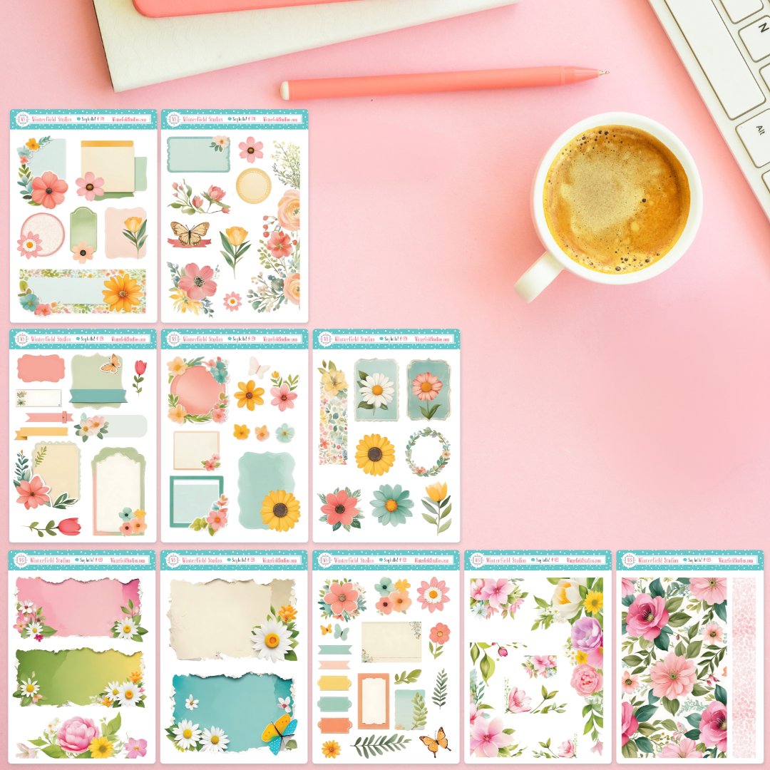 Spring Floral Scrapbook & Bullet Journaling Planner Stickers ...
