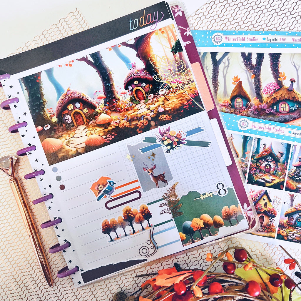 Discover the Magic of the Enchanted Woodland Animal Cottages Planner Sticker Kit!
