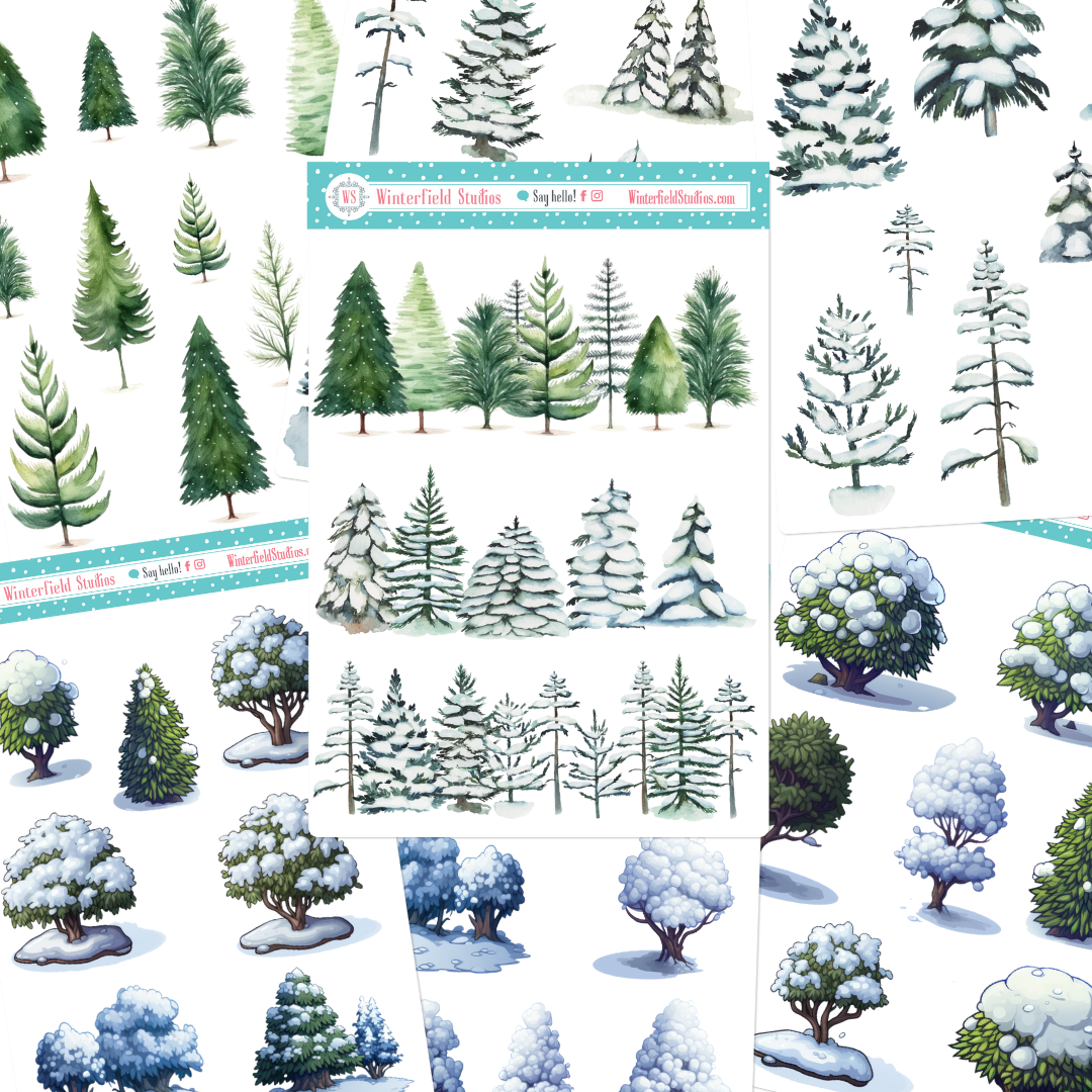 Winter Snowy Trees Art Deco Planner Stickers – Winterfield Studios