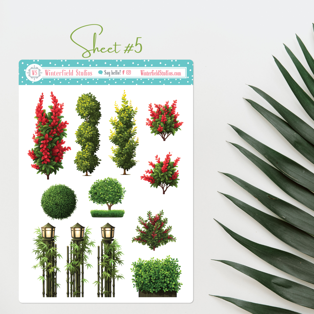 Sticker Bush Name Leafy Bush, Trees, Plants, & Topiary Art Deco Sticker Kit – Winterfield ...