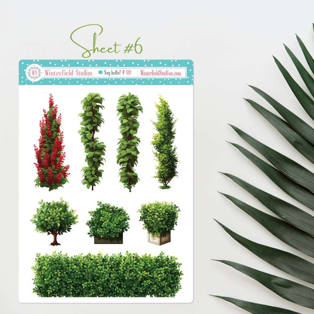 Bush Realistic Sticker Leafy Bush, Trees, Plants, & Topiary Art Deco Sticker Kit – Winterfield ...