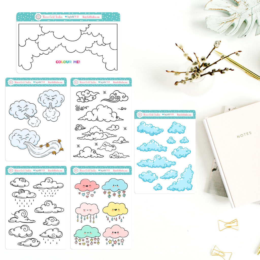Cloud Pattern Sticker Hand-Drawn Clouds Art Deco Planner Stickers – Winterfield Studios