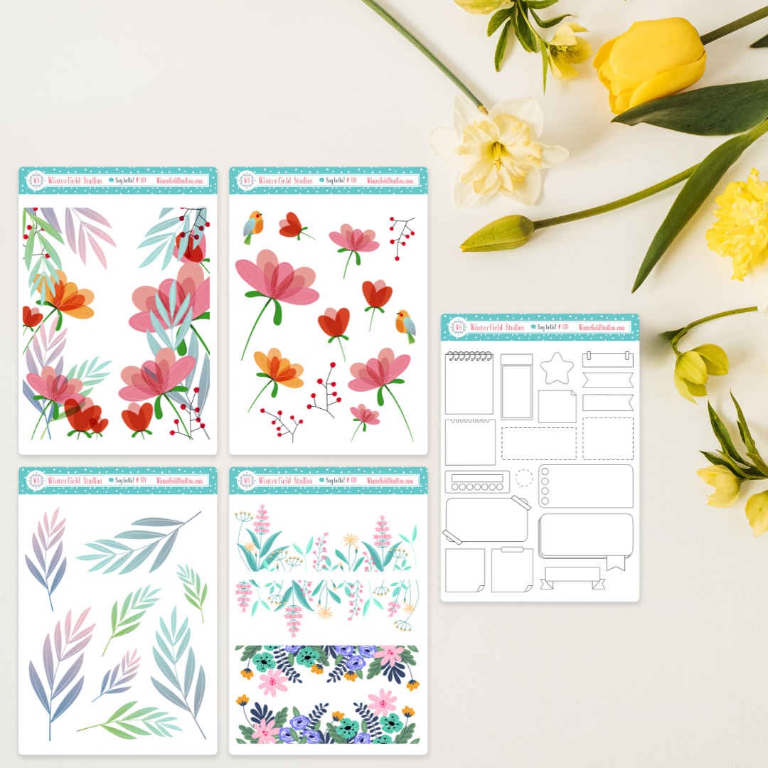 March Into Spring Floral & Leaf Art Deco Stickers – Winterfield Studios