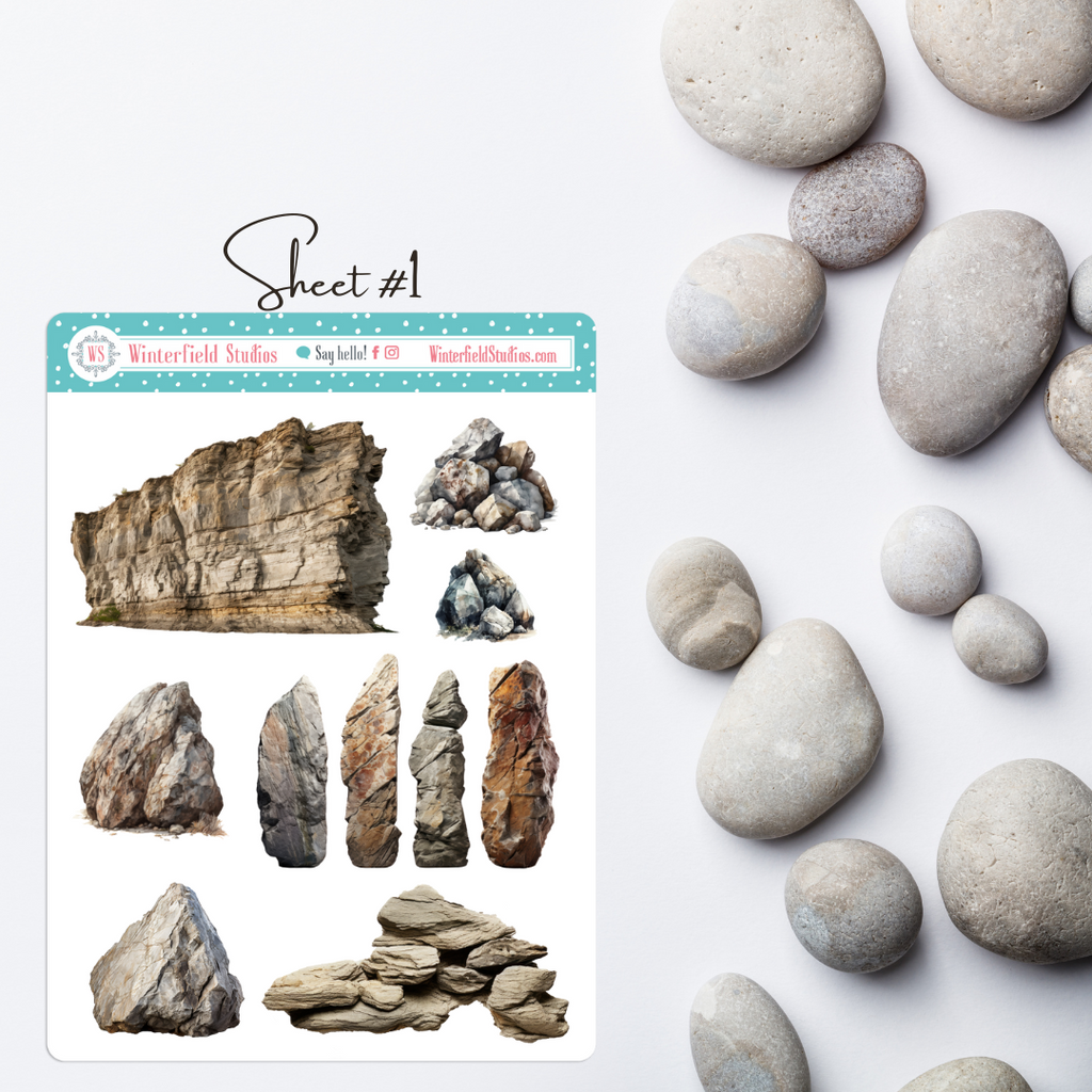 Rock and boulder and pebble and stone planner stickers