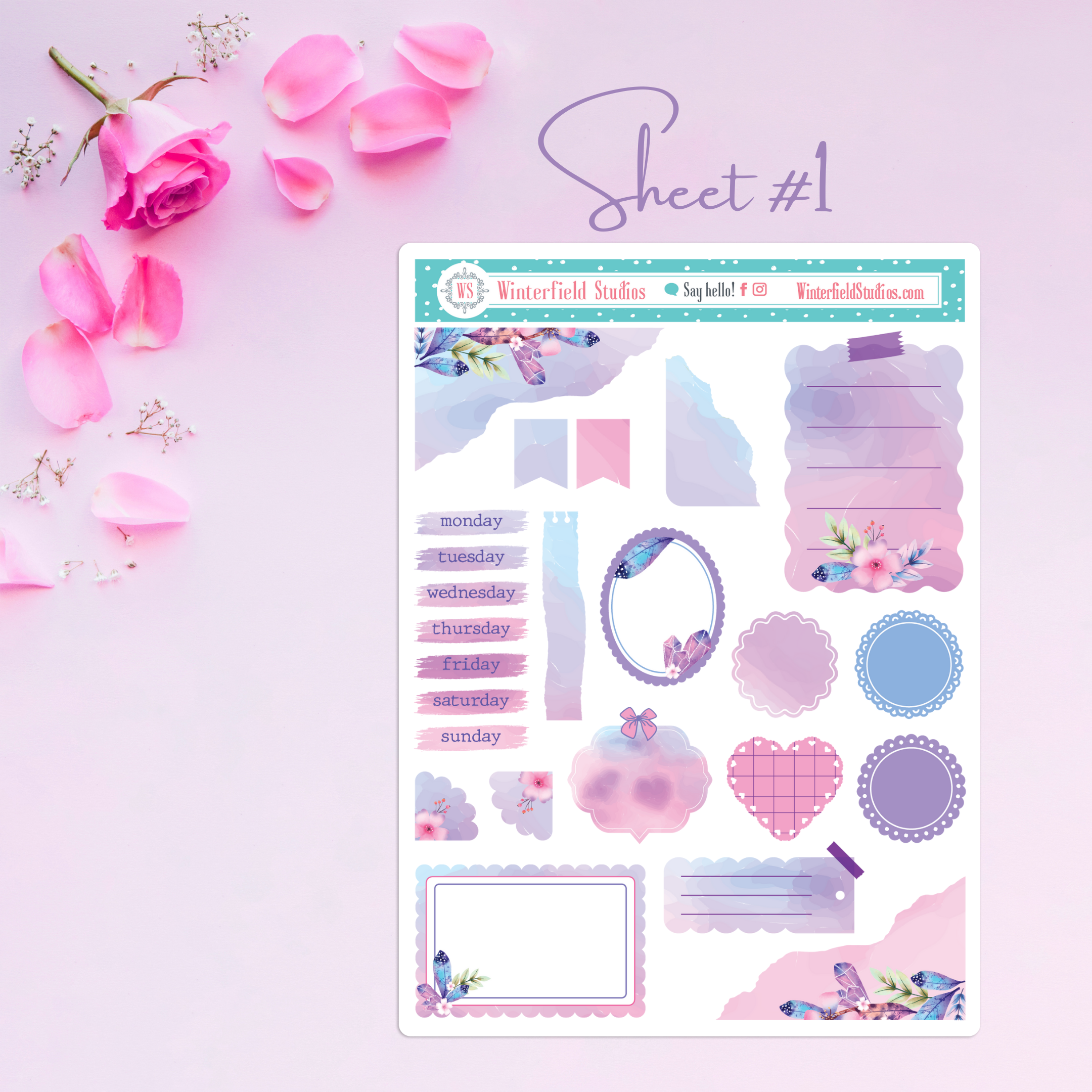 WATERCOLOR PLANNER & BUJO MATTE PAPER STICKER KIT SHEET - Bullet