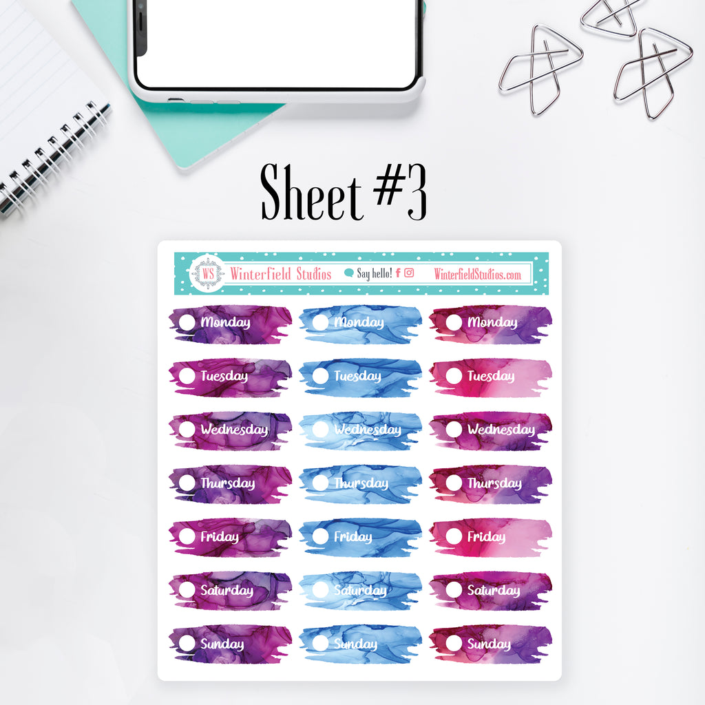 Day of the Week Header Planner Stickers, F5