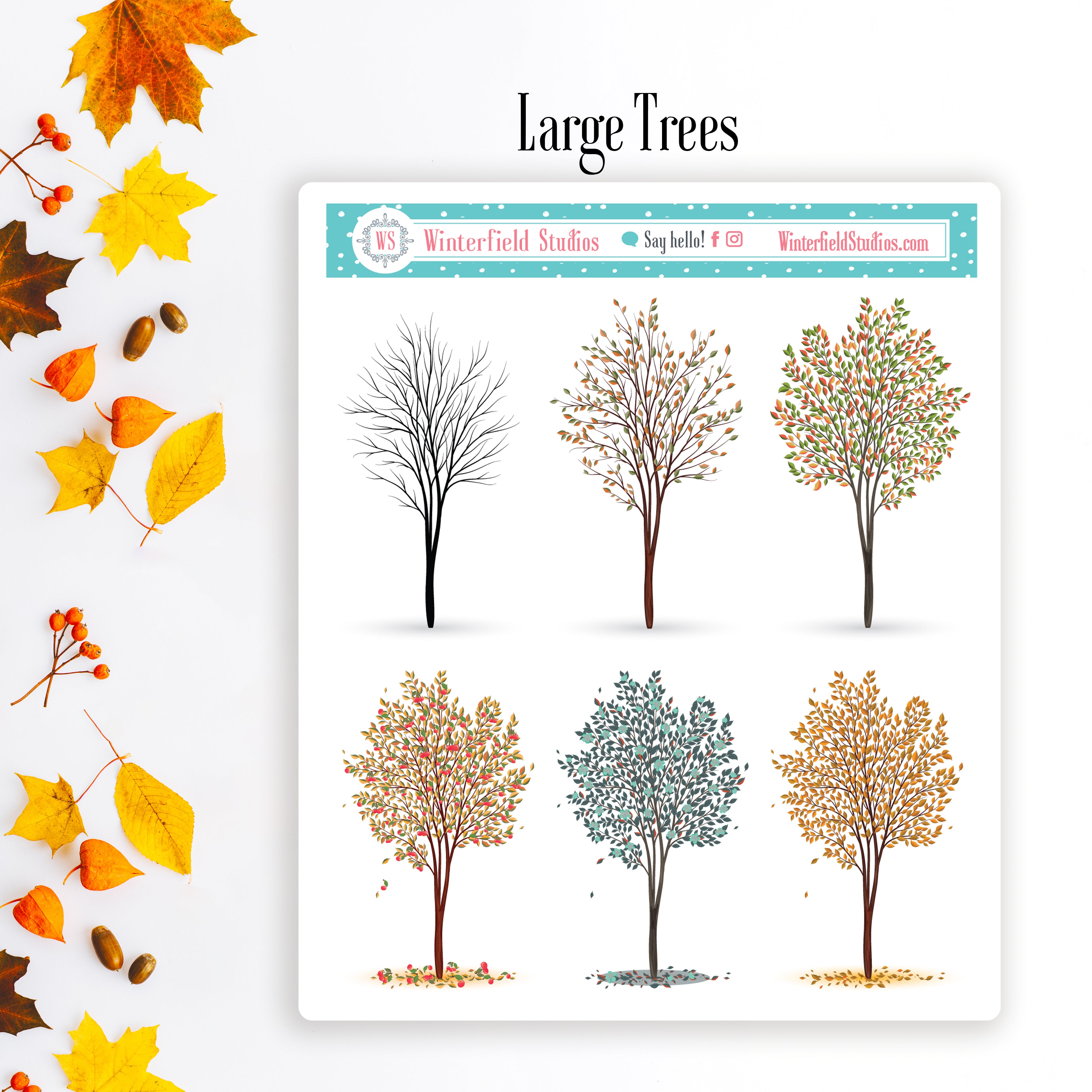 Autumn Tree Stickers - Fall Tree Art Deco Stickers for Planners –  Winterfield Studios