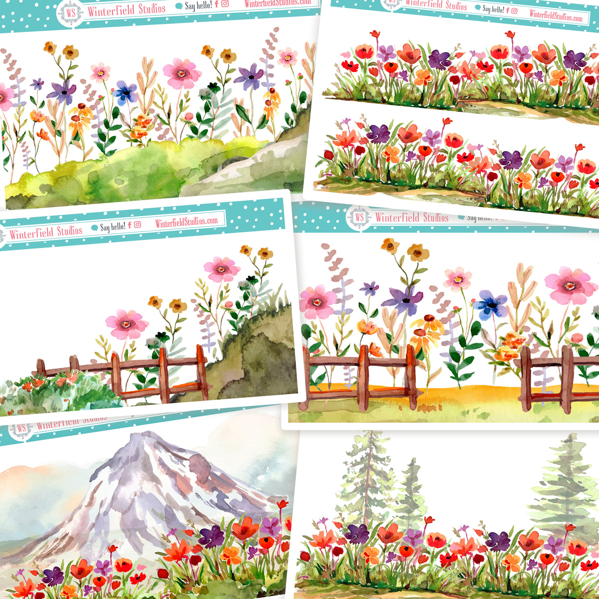 Spring Sticker Meadow Spring Meadow & Mountain Washi Scene Decorative Planner Stickers ...