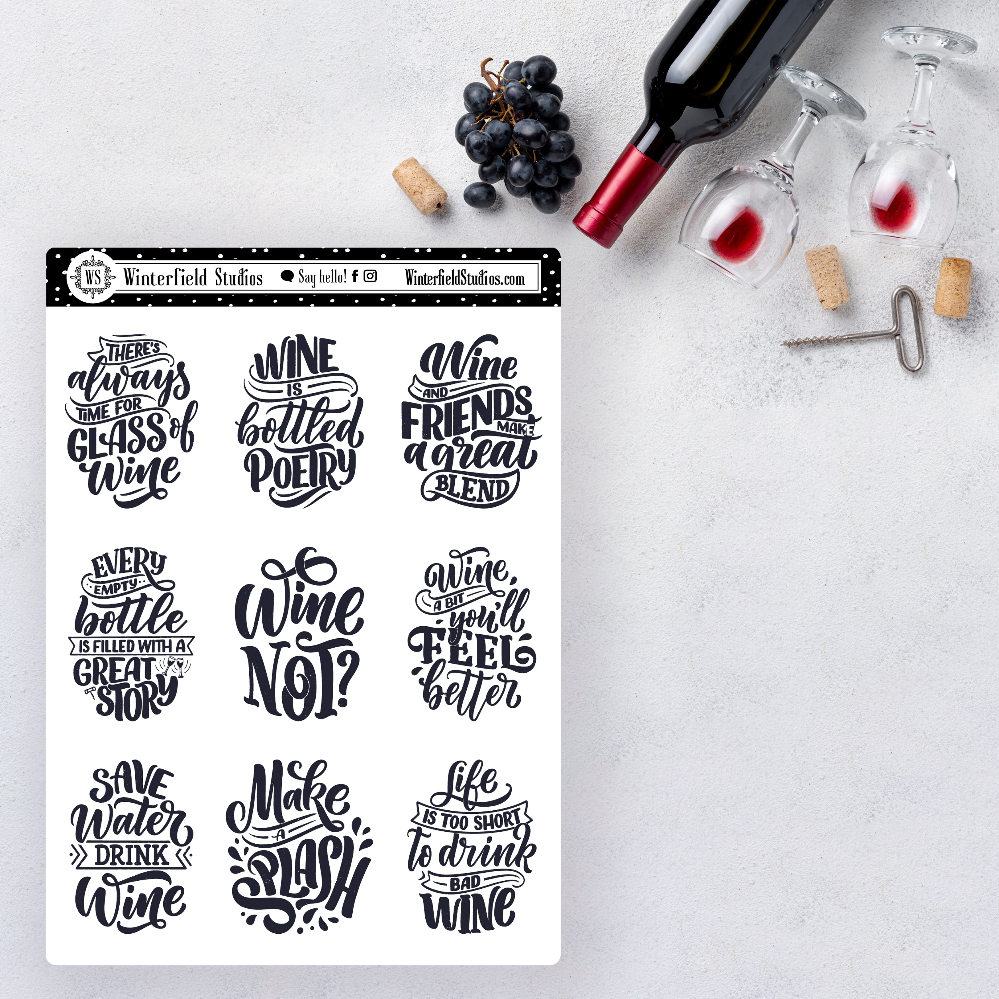 Wine Layout Sticker Wine Lovers Mini Sticker Planner Kit – Winterfield Studios