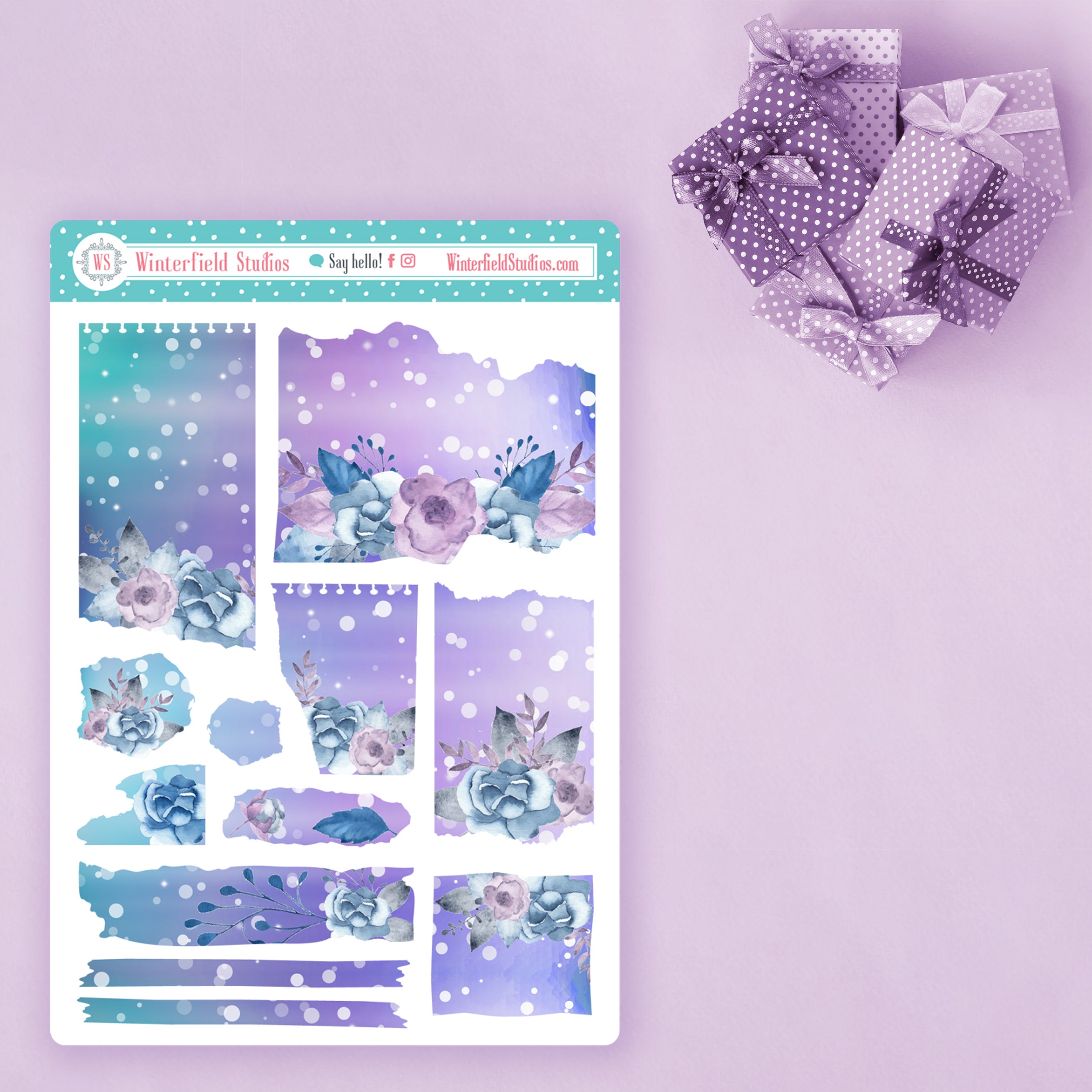 WATERCOLOR PLANNER & BUJO MATTE PAPER STICKER KIT SHEET - Bullet