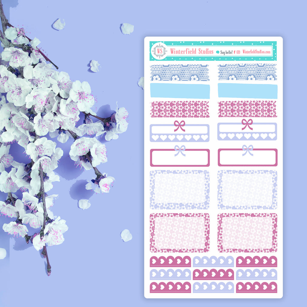 Cherry Blossom Bliss Sticker Kit - Spring Planner Sticker Kit -  Scrapbook Scene Stickers - Fits Erin Condren, Happy Planner
