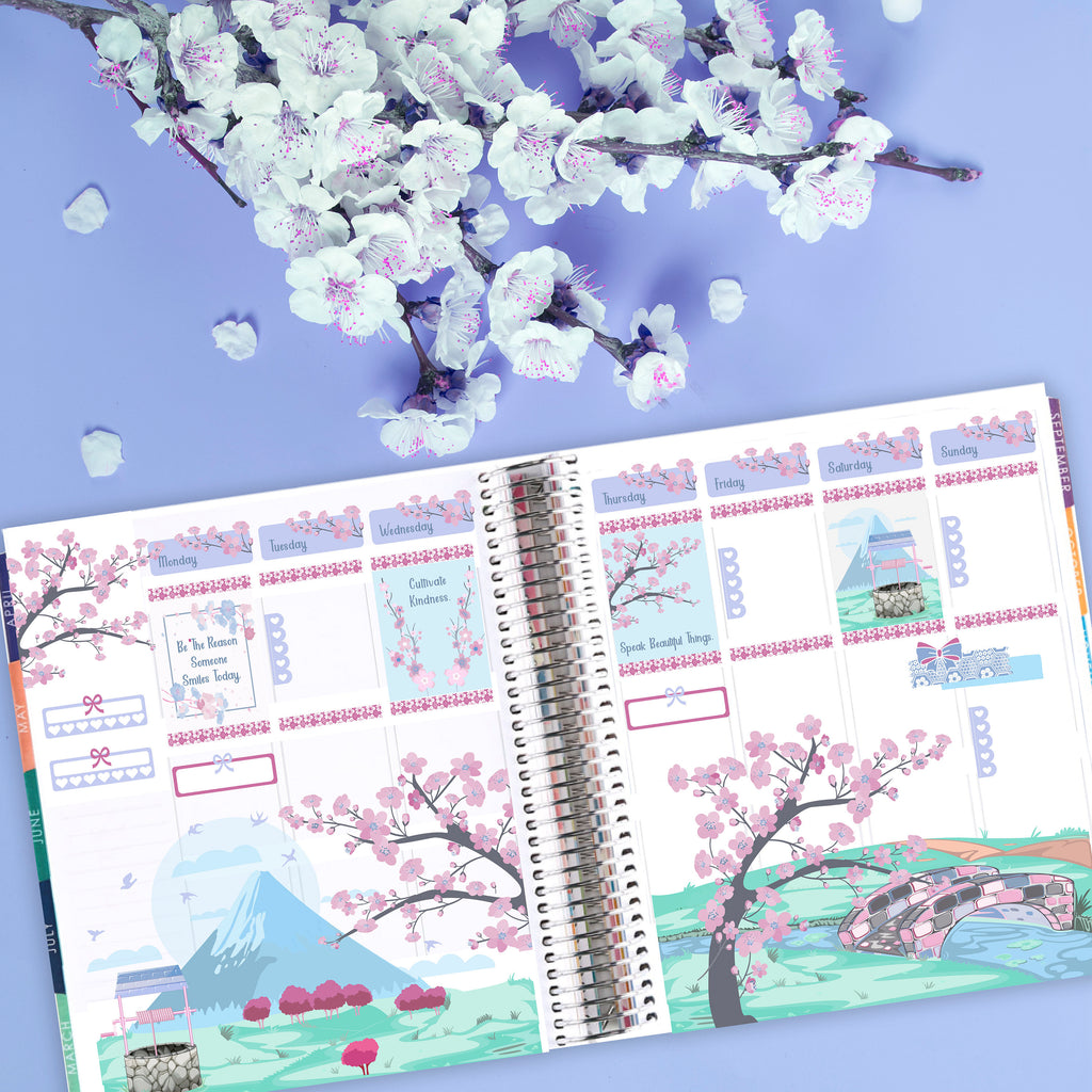Cherry Blossom Bliss Sticker Kit - Spring Planner Sticker Kit -  Scrapbook Scene Stickers - Fits Erin Condren, Happy Planner