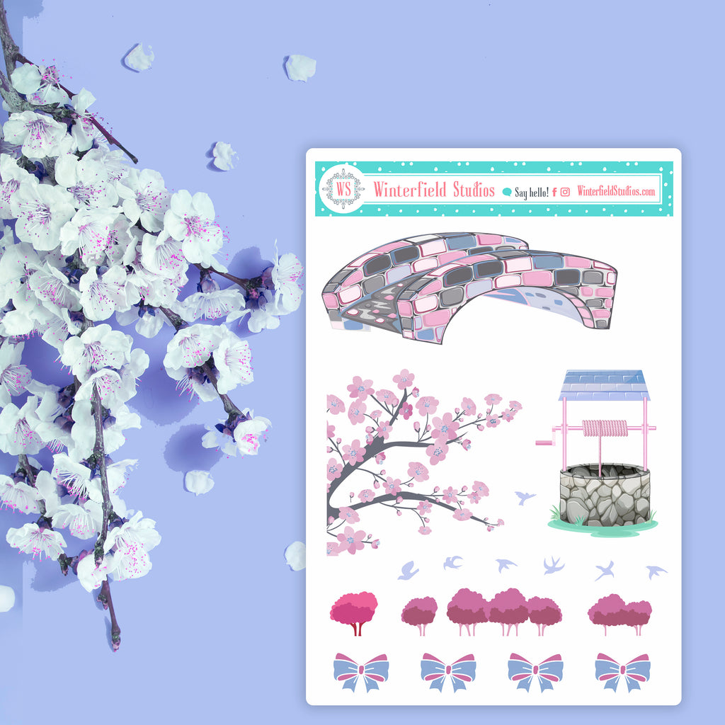 Cherry Blossom Bliss Sticker Kit - Spring Planner Sticker Kit -  Scrapbook Scene Stickers - Fits Erin Condren, Happy Planner