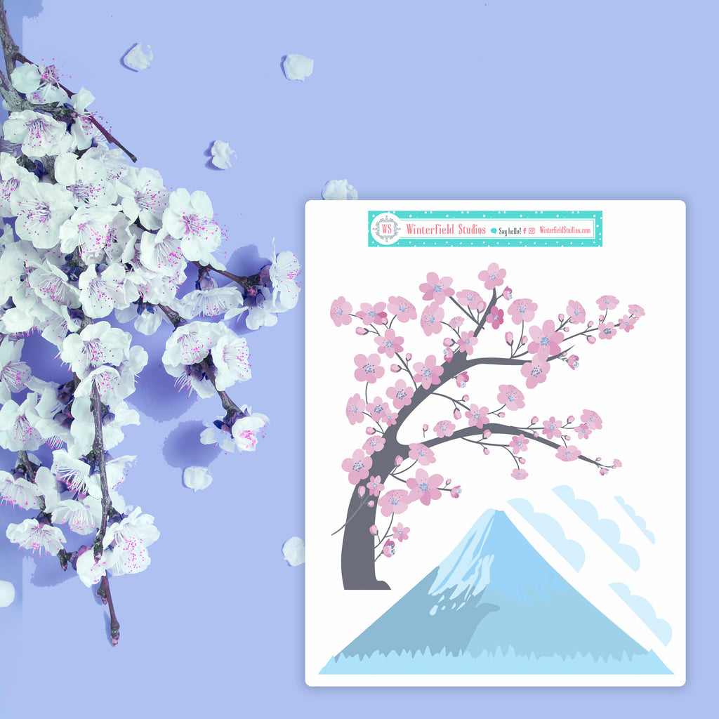 Cherry Blossom Bliss Sticker Kit - Spring Planner Sticker Kit -  Scrapbook Scene Stickers - Fits Erin Condren, Happy Planner