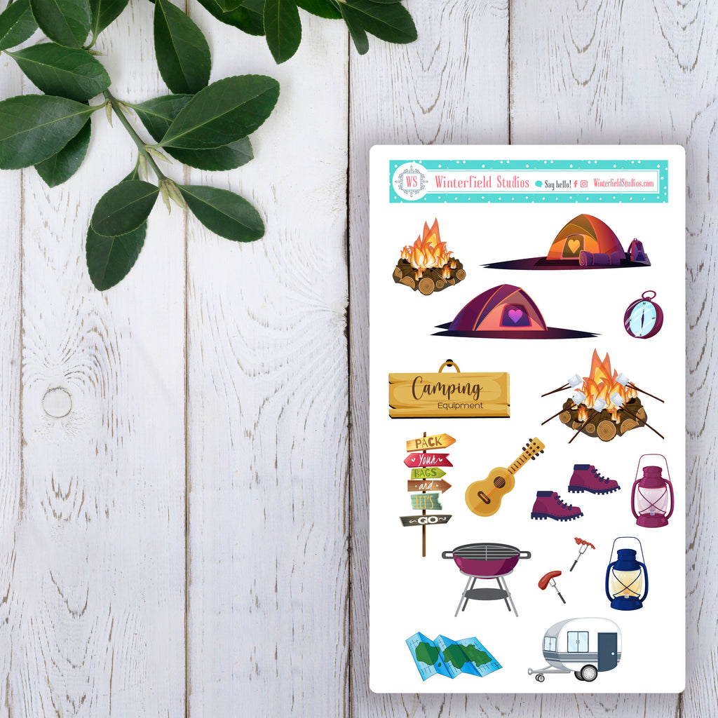 Camping Under the Stars Planner Sticker Kit - Fits Vertical Planners