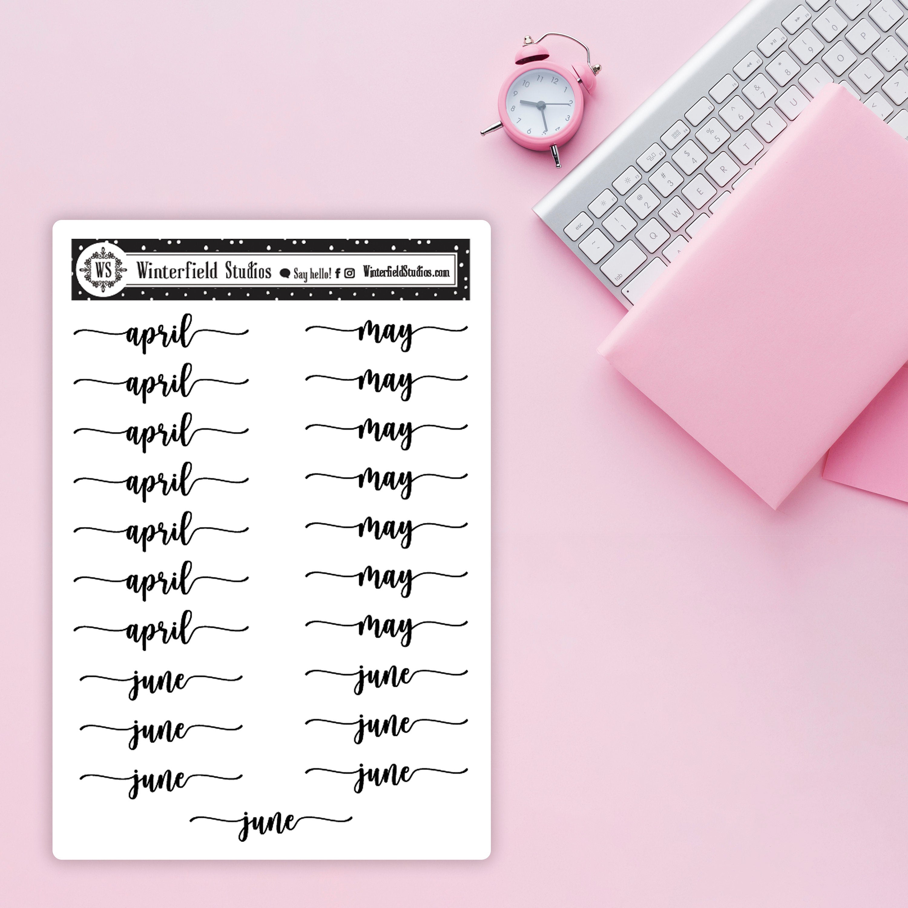 Month Script Circle Months of the Year Script Stickers - Season Script Stickers ...