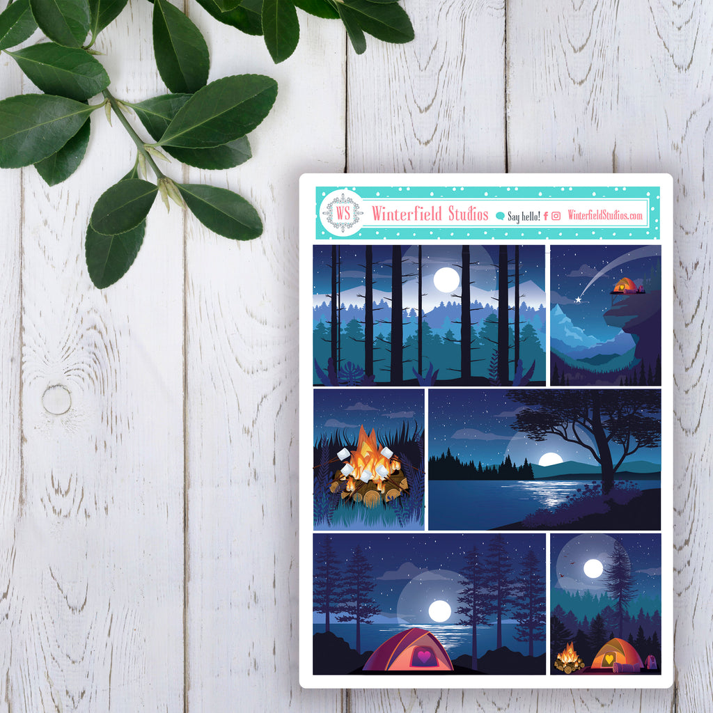 Camping Under the Stars Planner Sticker Kit - Fits Vertical Planners