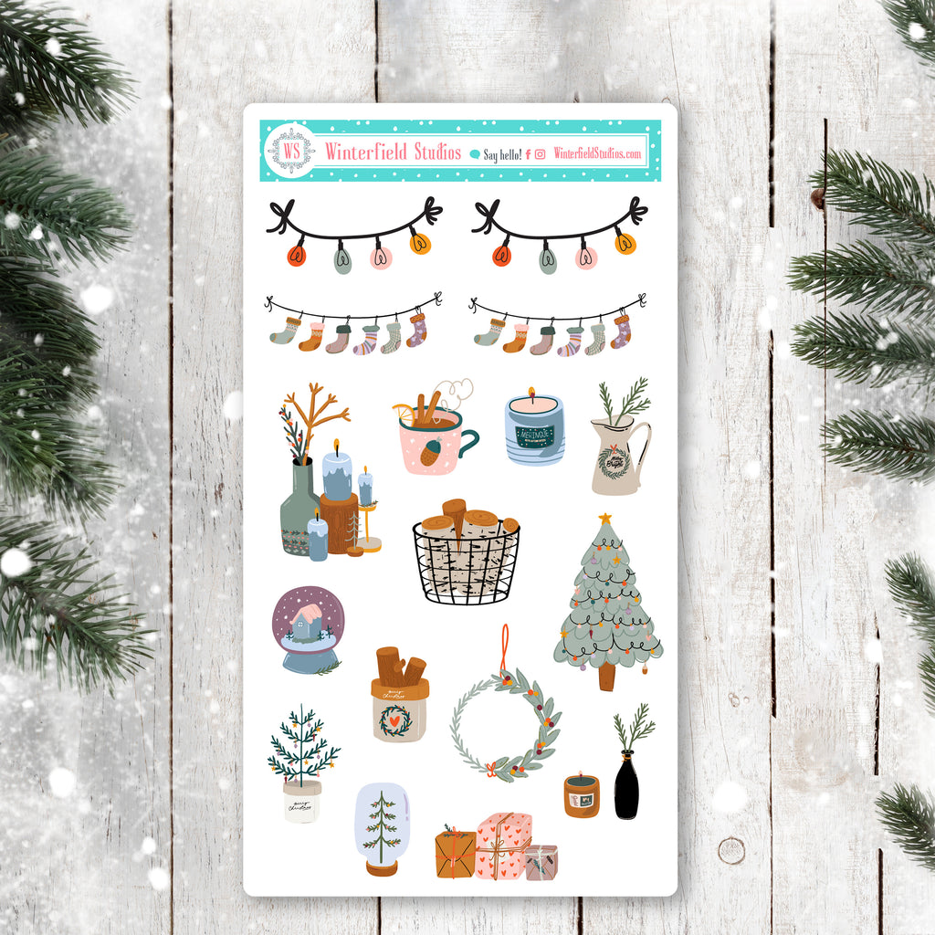 Small Town Christmas Planner Scene Sticker Kit - Winter Stickers - Scrapbook Stickers - Fits Vertical Planners