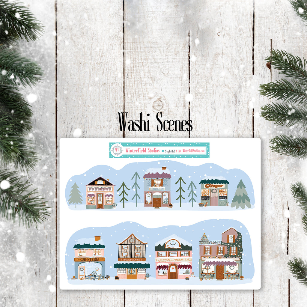 Small Town Christmas Planner Scene Sticker Kit - Winter Stickers - Scrapbook Stickers - Fits Vertical Planners