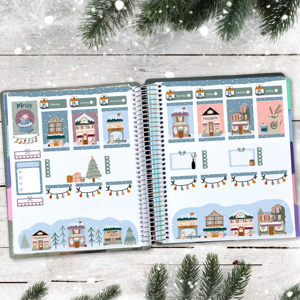 Small Town Christmas Planner Scene Sticker Kit - Winter Stickers - Scrapbook Stickers - Fits Vertical Planners