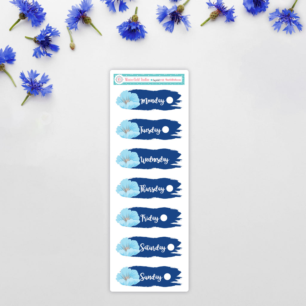 Blue Winter Blossoms - Winter Stickers - Scrapbook Stickers - Fits Vertical Planners