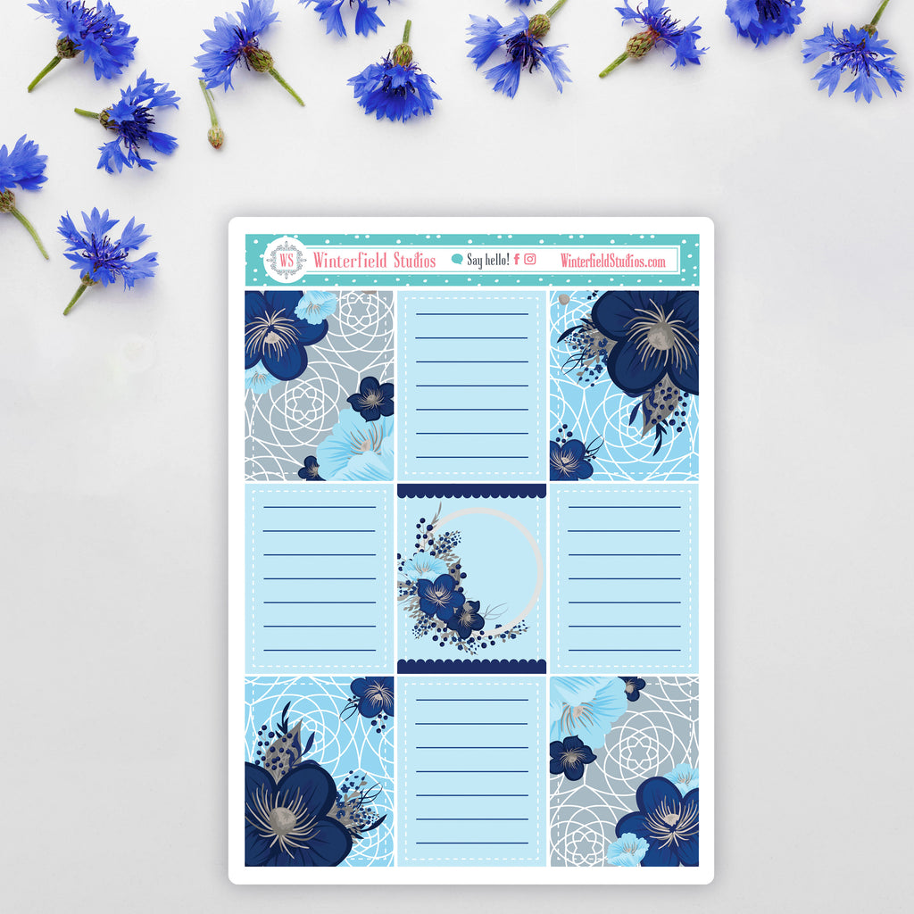 Blue Winter Blossoms - Winter Stickers - Scrapbook Stickers - Fits Vertical Planners