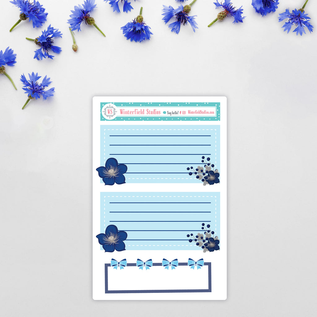 Blue Winter Blossoms - Winter Stickers - Scrapbook Stickers - Fits Vertical Planners