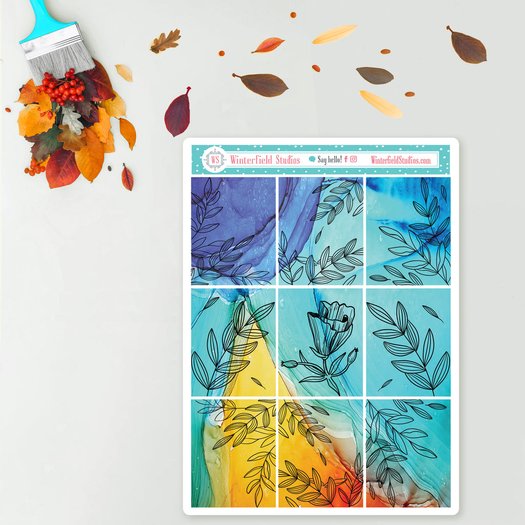 Golden Autumn Embers Planner Scene Sticker Kit - Fits Vertical Planners