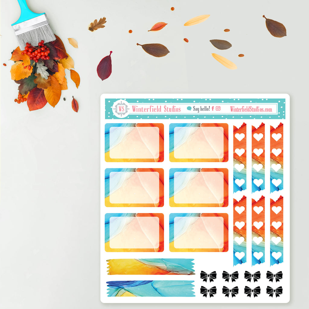 Golden Autumn Embers Planner Scene Sticker Kit - Fits Vertical Planners
