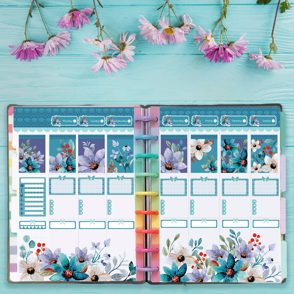 Spring Floral Harmony Weekly Sticker Kit - Fits Vertical Planners