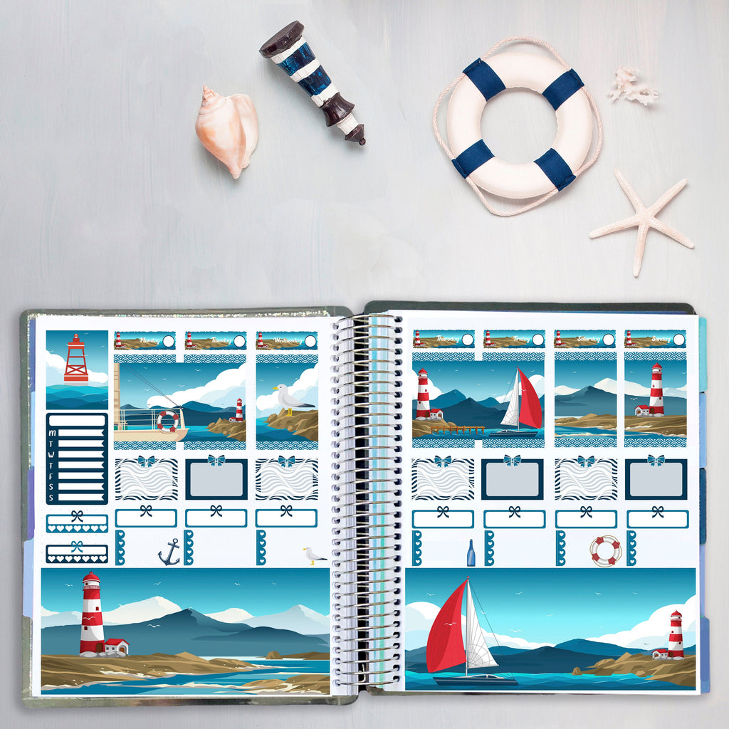 Lighthouse By the Sea Weekly Sticker Kit - Fits Vertical Planners