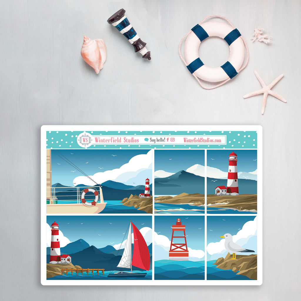 Lighthouse By the Sea Weekly Sticker Kit - Fits Vertical Planners