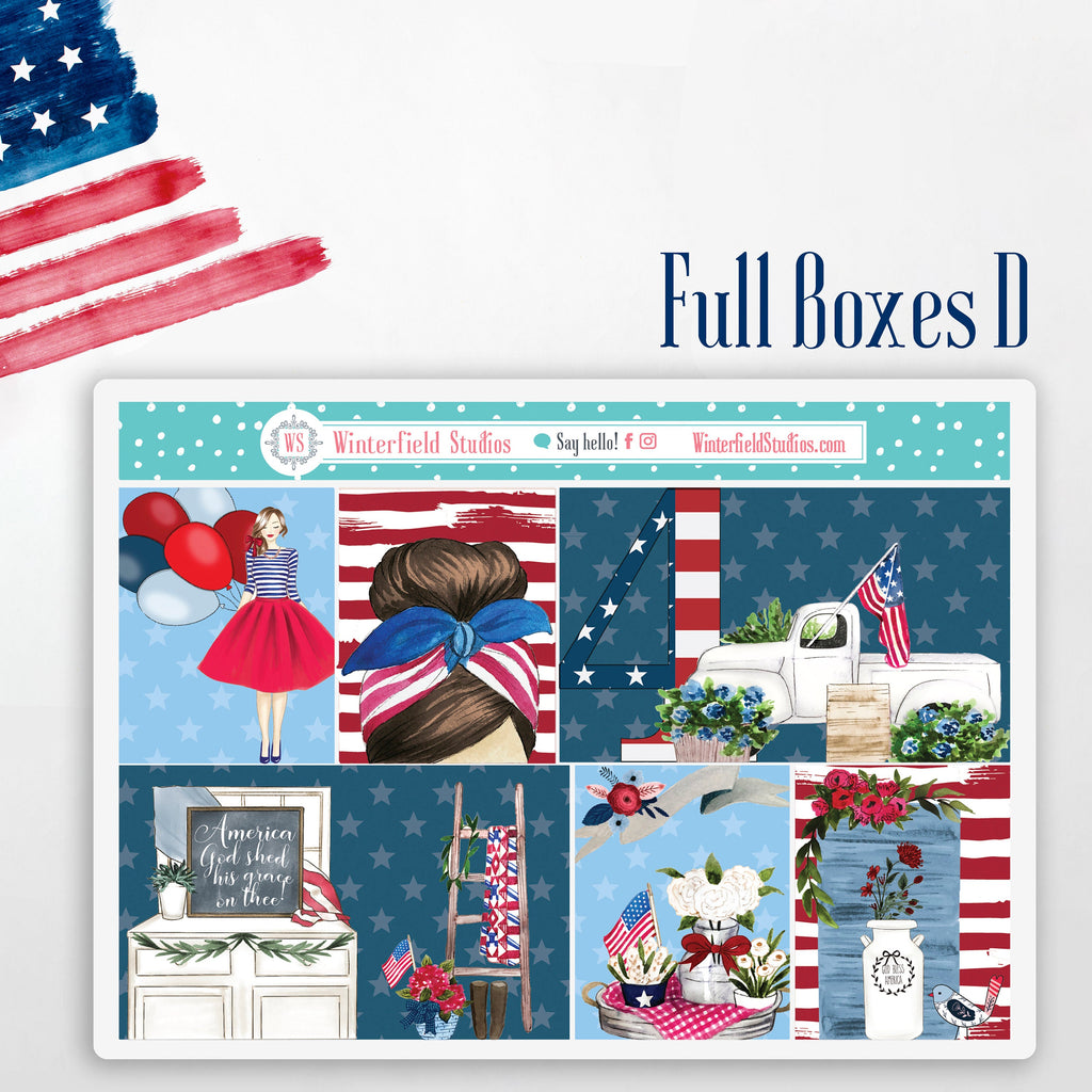 Independence Day Planner Scene Sticker Kit - Fits Vertical Planners